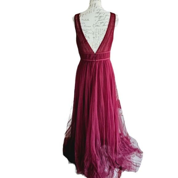 Jenny Yoo Collection x Anthropologie Sarita Rich Cabernet Tulle Maxi Dress Sz 8 - Picture 4 of 10